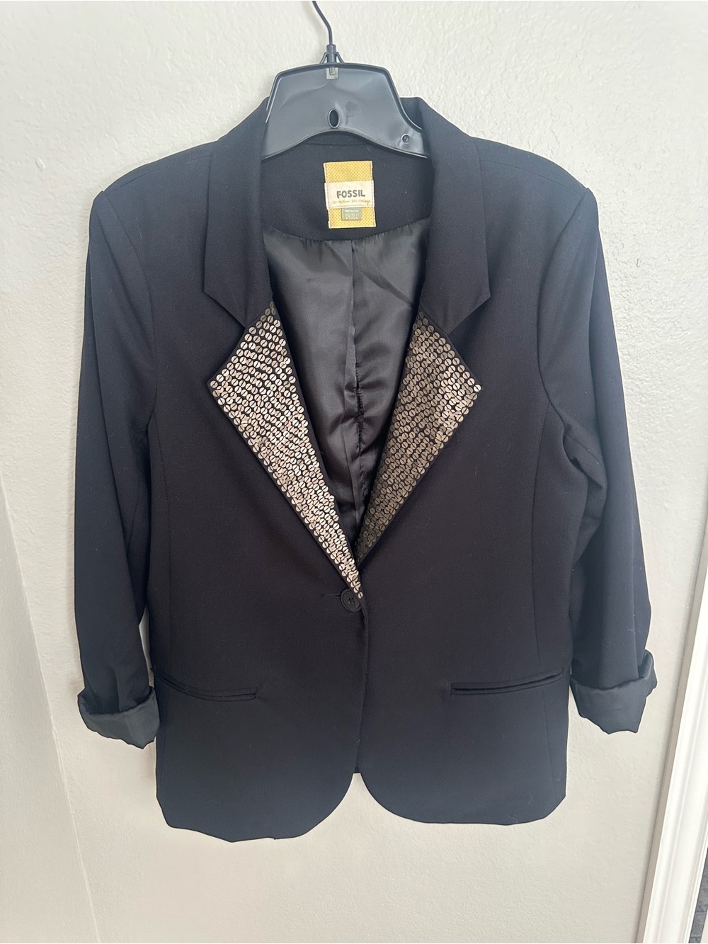 Fossil Women's Black Blazer with Sequin Lapel Size M